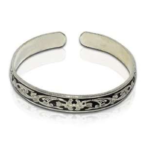   Womens Silver Flower Pattern Bangle / Bracelet / Metal Cuff Jewelry