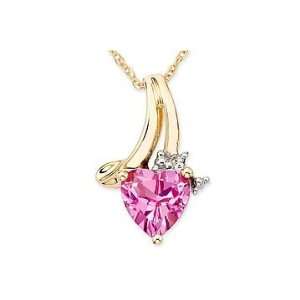  1 Carat Created Pink Sapphire and Diamond 14K Gold Heart 