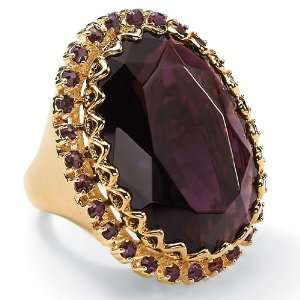   Gold Plated Oval Cut Amethyst Colored Glass and Crystal Ring Jewelry