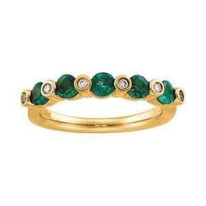  14K Yellow Gold Emerald & Diamond Anniversary Band Ring Jewelry
