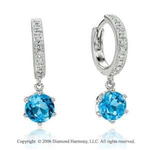    14k White Gold Round Blue Topaz Drop Diamond Earrings Jewelry