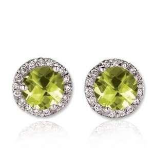   White Gold Round 4 Carat Lime Quartz Diamond Stud Earrings Jewelry