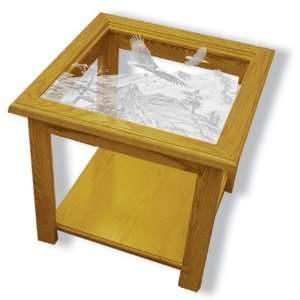 com Oak Glass Top End Table With Eagle Etched Glass   Eagle End Table 
