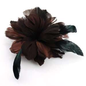  Flower Feather Hair Clip or Brooch in Brown Tone Jewelry