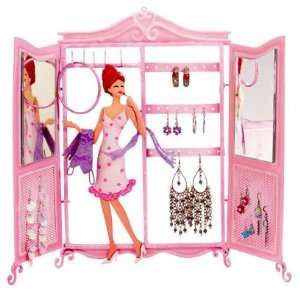  Walk In Closet Jewelry Holder with Mirror Pink Polka Dot Dress Girl 