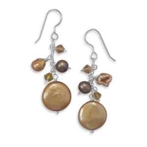  Gold Cultured Freshwater Pearl, Coin Pearl and Crystal 