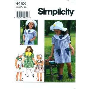  Simplicity 9463 Sewing Pattern Toddler Girls Dress & Hat 