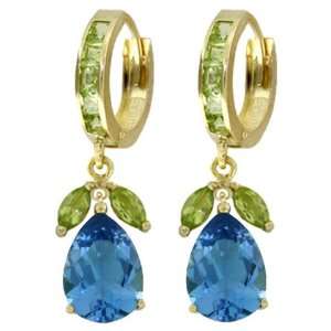   Gold Hoop Huggie Earrings with Genuine Peridots & Blue Topaz Jewelry