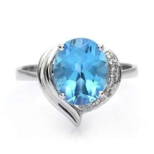    18k White Gold Oval Blue Topaz and Diamond Ring Size 6 Jewelry