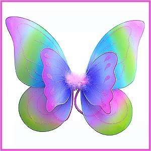 Double Layered Rainbow Fairy Princess Butterfly Costume Dress up Wings 