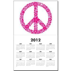Calendar Print w Current Year Flowered Peace Symbol Pnk