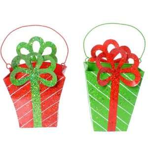  8 Christmas Brites Green Gift Box Basket Ornament
