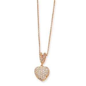    Sterling Silver CZ Rose Gold Plated Heart Necklace Jewelry