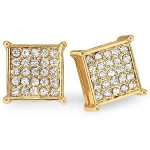 18k Yellow Gold Plated Stud Earrings 12 mm Square Shaped White Round 