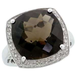 10k White Gold Square Stone Ring, w/ 0.06 Carat Brilliant Cut Diamonds 