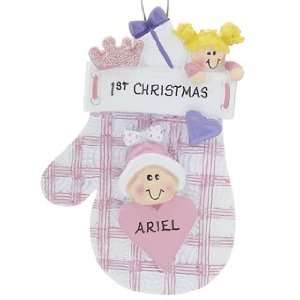  Personalized Baby Mitten Pink Christmas Ornament
