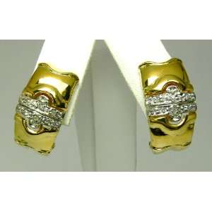  .20tcw Vintage Desinger esque Diamond & Gold Hoop Earrings 
