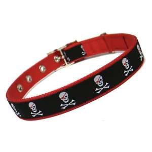  Black & Red Skull & Crossbones Metal Buckle Dog Collar 