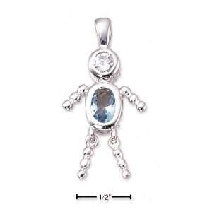   Silver March Bead Boy Charm With Light Blue CZ   JewelryWeb Jewelry