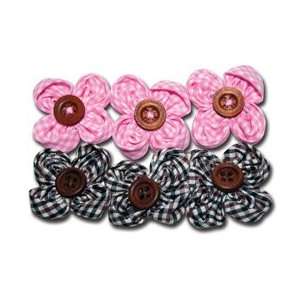   Gingham Fabric Blossoms Pink/Brown  Maya Road Arts, Crafts & Sewing