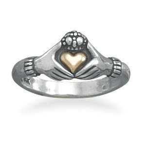    Sterling Silver Claddagh Ring with 14 Karat Gold Heart Jewelry