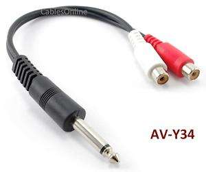 Mono Male Plug to 2 RCA Female Jacks Audio Y Splitter Cable 