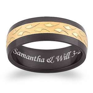   Stainless Steel Black & Gold Engraved Message Band, Size 13 Jewelry
