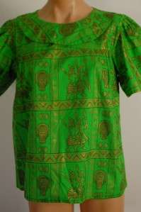   Copper ETHNIC African Tribal Novelty ATOMIC Print Blouse Top Lg  