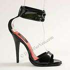Ellies Shoes Wide Ankle Strap Womens High Heel Black Patent 