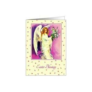 Easter Blessings. Angel with flowers.Vintage Card Health 