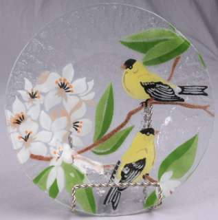 Anne C. Ross Pairpoint Fused Glass Floral & Bird Plates  