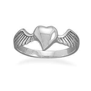    Heart with Wings Ring Sterling Silver Antique Finish Jewelry