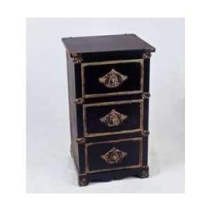 Antique Style Three Drawer Accent Table (Vintage Black/Gold) (28H x 