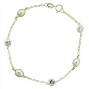   Vintage Style Bezel CZ Pearl Bracelet. GIFT BOX INCLUDED. Jewelry