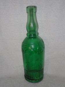 Antique Embossed Leaf Green Stained Glass Bottle Carafe  