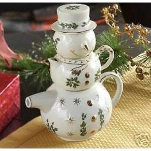  4 piece Porcelain Snowman Tea For One Set 