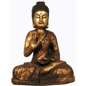  Tibetan Wood Gilt Buddha Transforms Negative to Good 