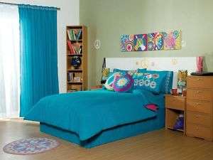 New Aqua Blue Peace Sign Comforter Bedding Sheet Set Twin + Curtains 