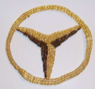 Gold Mercedes Benz Round Hood Emblem Sequin Beaded Patch Free Ship 