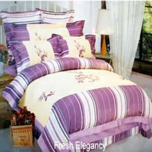  7 Piece Queen Size Striped Bedding Set 100% Cotton   Peony 