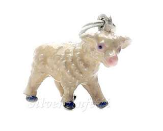 Sterling Silver BABY LAMB Creamy Colored Wool FARM ANIMAL Charm or 