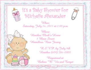   10 one piece flat invitations with envelopes design 1 baby girl with