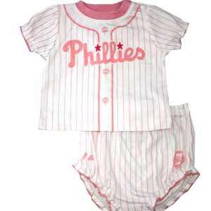   Philadelphia Phillies Pink Baby Pinstripe Uniform Diaper Set Clothing