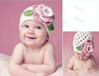 6cm New Baby Crochet Ice Ski Beanie Hat Cap Rose Flower  