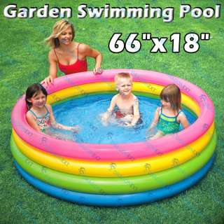 INTEX Inflable 66x18 4 Ring Ground Swimming Pool Garden For Child 