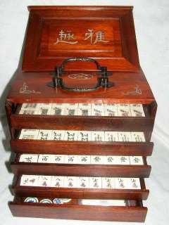 Chinese Wood Mah Jong Box With 144 ox bone &bamboo tile  