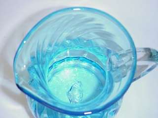 ANTIQUE VICTORIAN BLUE GLASS SWIRL WATER PITCHER PONTIL  