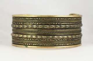 Vintage Costume Jewelry Ethnic Brass Cuff Bracelet  