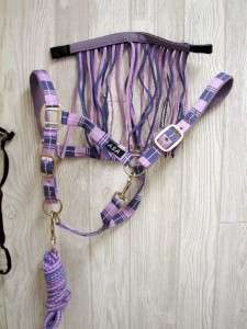 Nylon Halter Fly Whisk Rope HORSE Purple Blue Plaid 4pc  