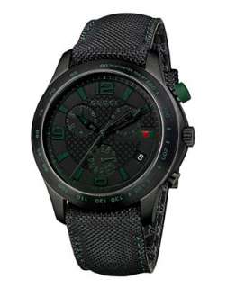 Gucci Watch, Mens Chronograph G Timeless Black Textured Leather Strap 